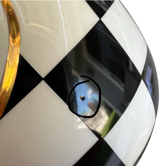 MacKenzie-Childs Courtly Check Black Tie Ceramic Herb Pot Set 4x5 GUC READ - Picture 10 of 11